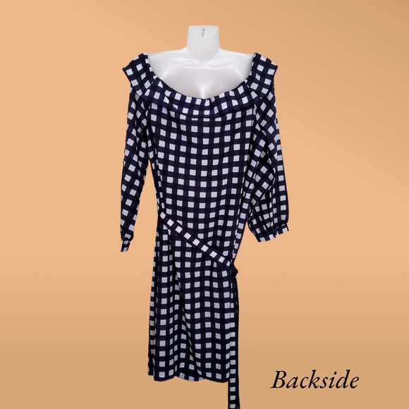 NWT!! Banana Republic Popular Navy Blue White Squares Off The Shoulder Dress!!💖 - Picture 3 of 11